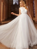 Elegant Hollow Lace Round Neck Wedding Dress - Rosa Apparel