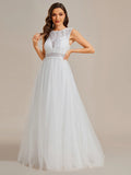 Elegant Hollow Lace Round Neck Wedding Dress - Rosa Apparel