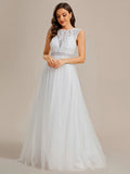 Elegant Hollow Lace Round Neck Wedding Dress - Rosa Apparel