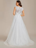 Elegant Hollow Lace Round Neck Wedding Dress - Rosa Apparel