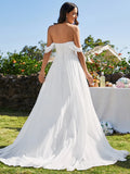 Elegant Off Shoulder Chiffon With Half Sleeves Wedding Dress - Rosa Apparel