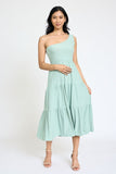 Elegant One Shoulder Ruffle Midi Dress by EG Fashion - Rosa Apparel