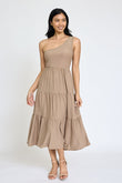 Elegant One Shoulder Ruffle Midi Dress by EG Fashion - Rosa Apparel