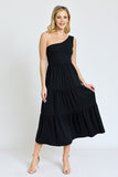 Elegant One Shoulder Ruffle Midi Dress by EG Fashion - Rosa Apparel