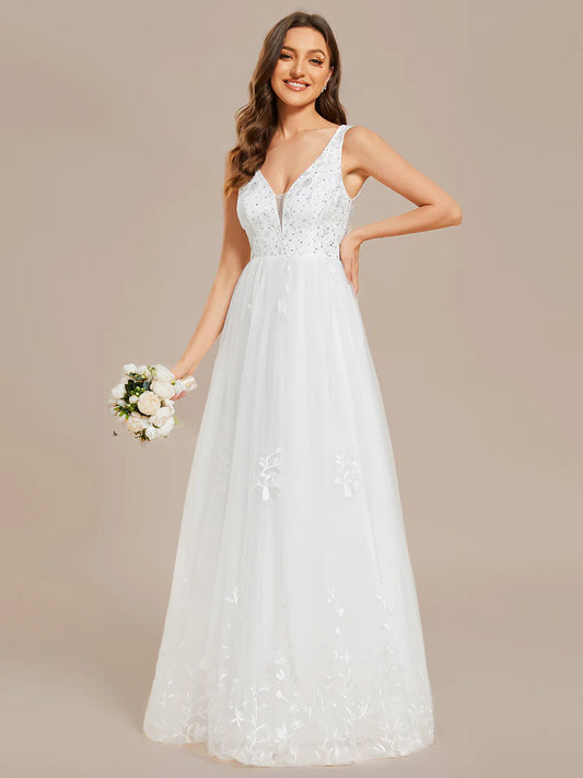 Elegant Pure Sequins Pearl Beading Sweetheart Neck Appliques Bridal Gowns Wedding Dress - Rosa Apparel