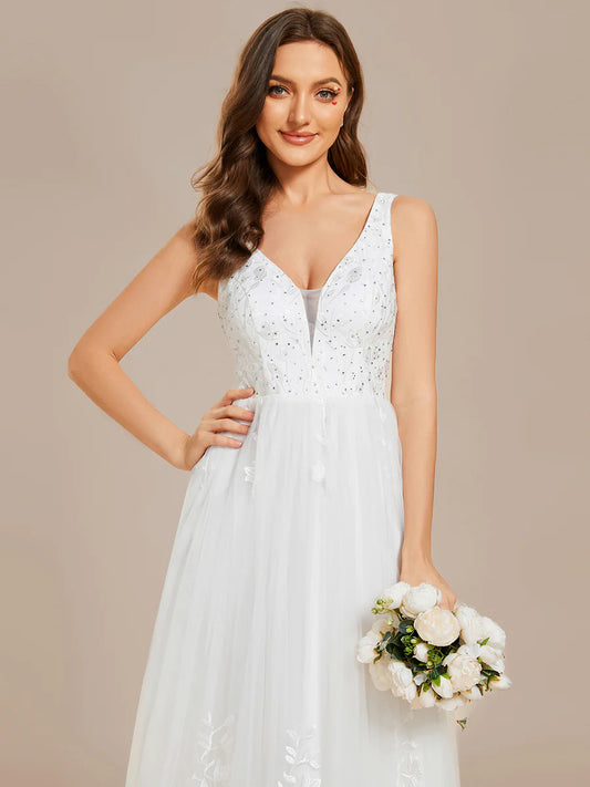 Elegant Pure Sequins Pearl Beading Sweetheart Neck Appliques Bridal Gowns Wedding Dress - Rosa Apparel