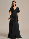 Elegant V-Neck Appliques Pleated Floor Length Bridesmaid Dress - Rosa Apparel