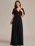 Elegant V-Neck Appliques Pleated Floor Length Bridesmaid Dress - Rosa Apparel