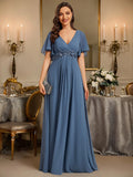 Elegant V-Neck Appliques Pleated Floor Length Bridesmaid Dress - Rosa Apparel