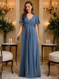 Elegant V-Neck Appliques Pleated Floor Length Bridesmaid Dress - Rosa Apparel