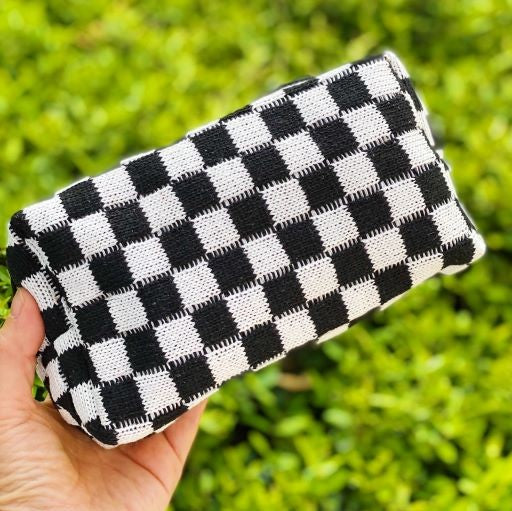 Ellison and Young Check Yourself Cosmetic Checkered Knitted Bag - Rosa Apparel