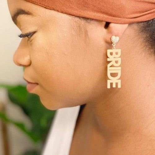 Ellison and Young Say I Do Bride Gold Plated Brass Earrings - Rosa Apparel