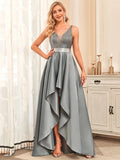 Ever Pretty Backless V-Neck Asymmetric Skirt Sleeveless Sparkly Prom D - Rosa Apparel