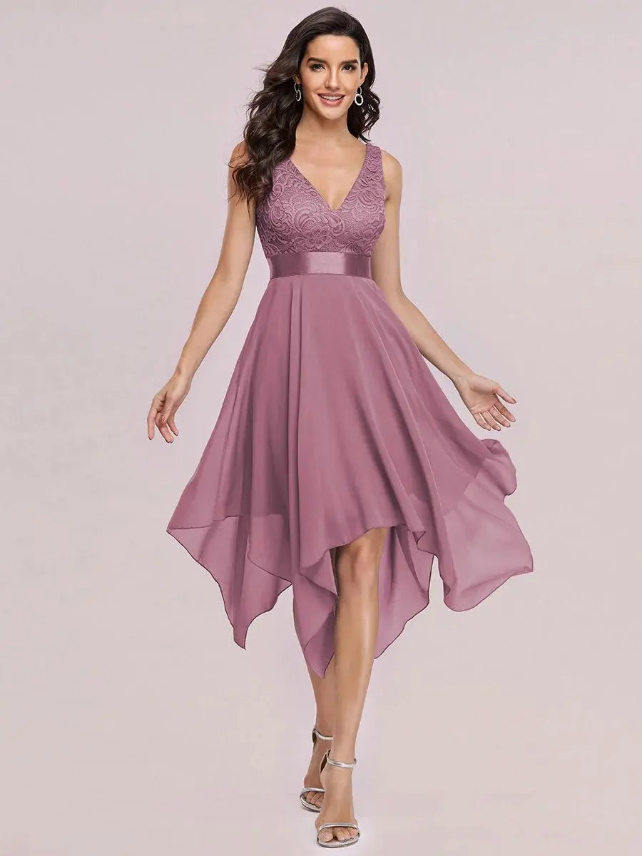 Ever Pretty V-neck Lace Chiffon A-Line Sleeveless Prom Dress - Rosa Apparel