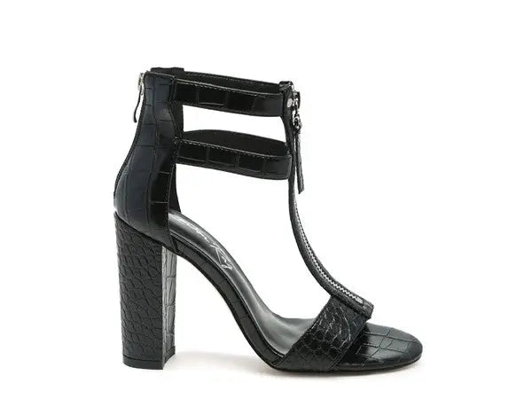 FELICITY Zip Up Croc Textured Open Toe Sandals - Rosa Apparel