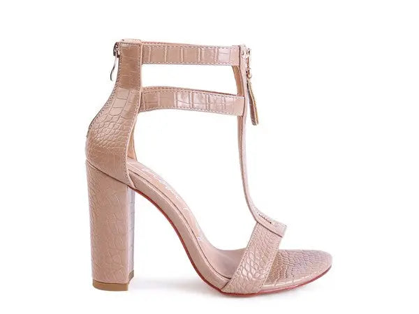 FELICITY Zip Up Croc Textured Open Toe Sandals - Rosa Apparel