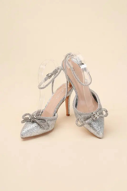 FREYA-5 Double Rhinestone Bow Ankle Strap 4" Heel