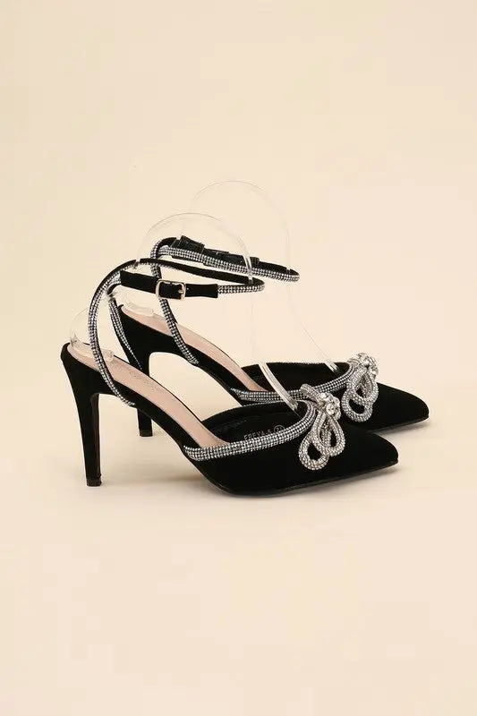 FREYA-5 Double Rhinestone Bow Ankle Strap 4 Heel - Rosa Apparel