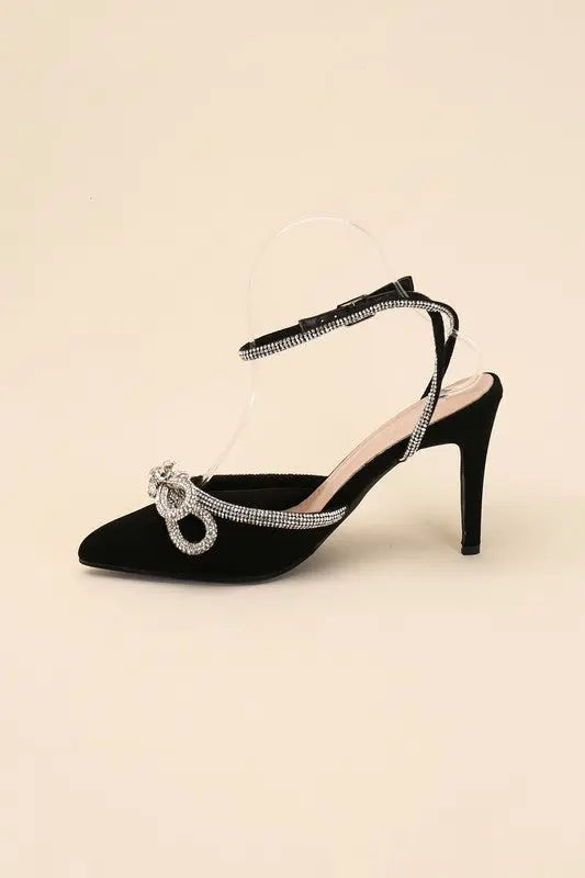 FREYA-5 Double Rhinestone Bow Ankle Strap 4 Heel - Rosa Apparel