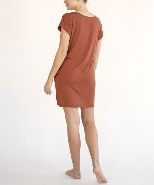 Fabina Bamboo Crop Round Neck Cap Sleeves Mini Dress With Pockets - Rosa Apparel