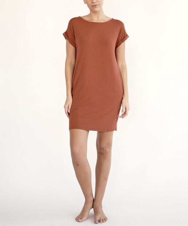 Fabina Bamboo Crop Round Neck Cap Sleeves Mini Dress With Pockets - Rosa Apparel