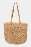 Fame Natural Straw Braided Design Large Tote Bag - Rosa Apparel