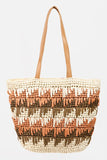 Fame Straw Braided Striped Tote Bag - Rosa Apparel