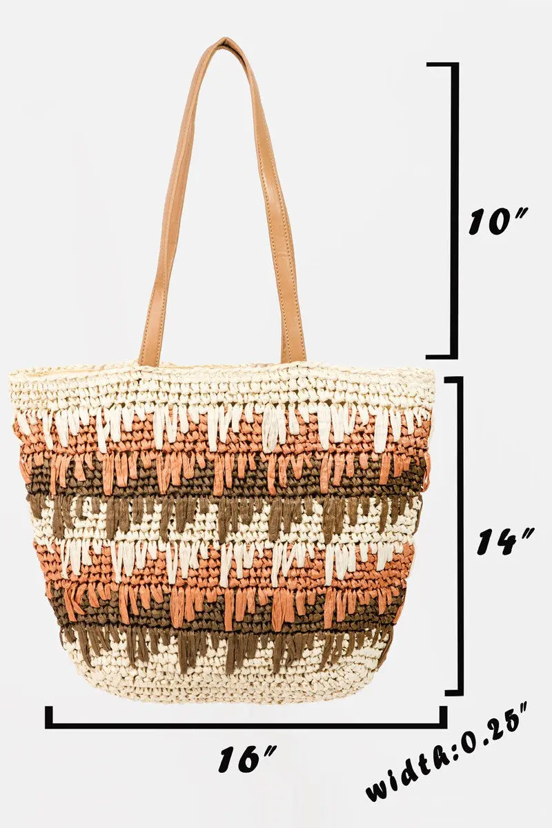 Fame Straw Braided Striped Tote Bag - Rosa Apparel