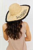 Fame Sunshine Straw Fringe Embroidered Boho Hat - Rosa Apparel