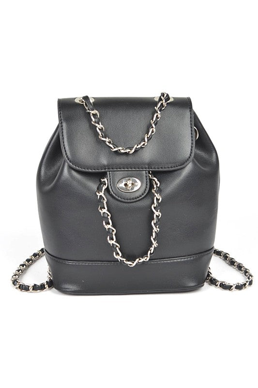 Faux Leather Chain Accent Fashion Backpack - Rosa Apparel