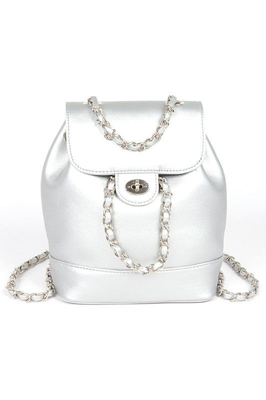 Faux Leather Chain Accent Fashion Backpack - Rosa Apparel