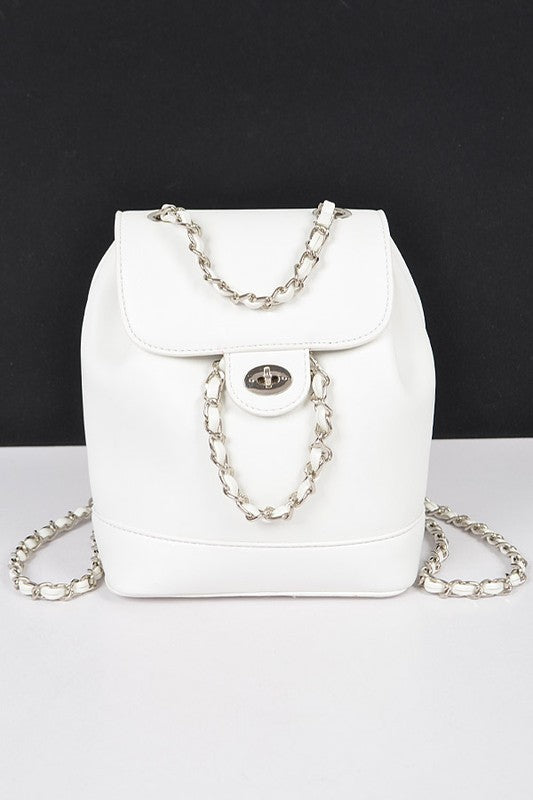 Faux Leather Chain Accent Fashion Backpack - Rosa Apparel