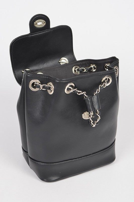 Faux Leather Chain Accent Fashion Backpack - Rosa Apparel