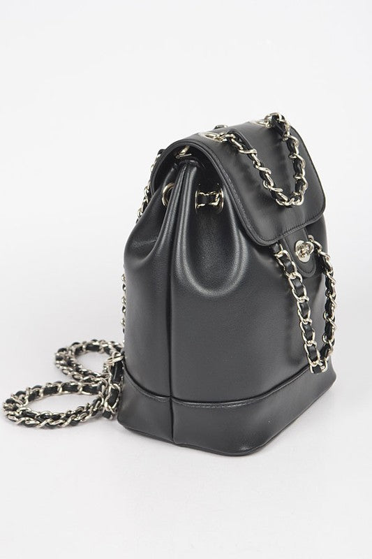 Faux Leather Chain Accent Fashion Backpack - Rosa Apparel