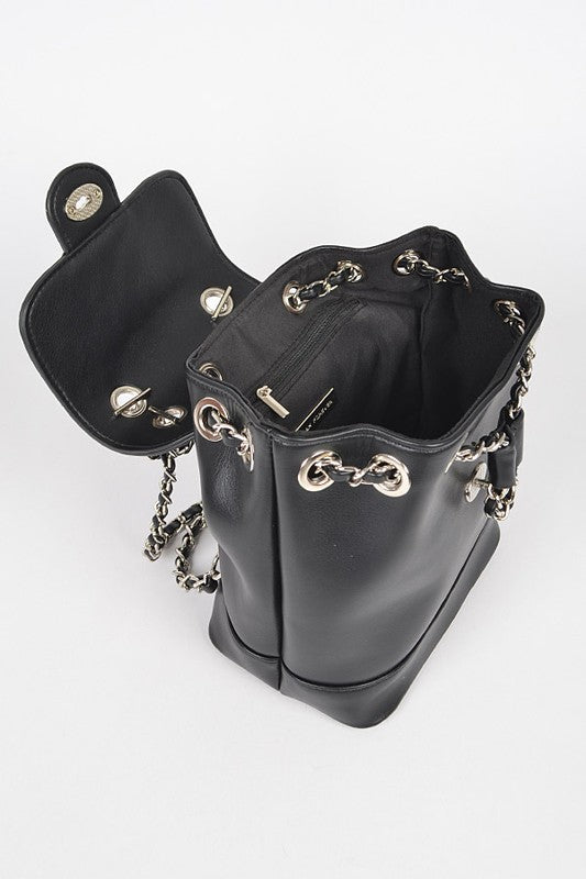 Faux Leather Chain Accent Fashion Backpack - Rosa Apparel