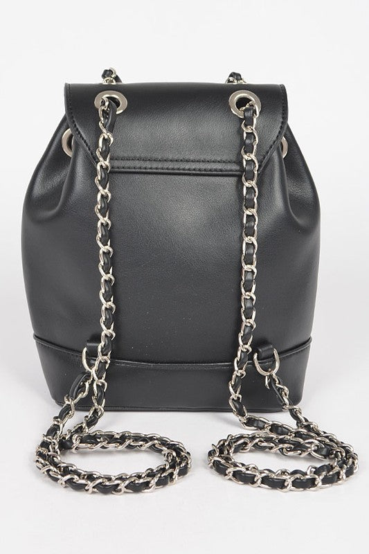 Faux Leather Chain Accent Fashion Backpack - Rosa Apparel