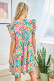 First Love Ruffled Printed Notched Cap Sleeve No Strech Dress - Rosa Apparel