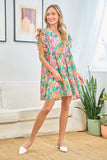 First Love Ruffled Printed Notched Cap Sleeve No Strech Dress - Rosa Apparel