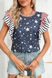 Flag Stripe Ruffle Sleeve Star Shirt USA 4th Of July by EG Fashion - Rosa Apparel