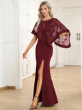 Floor Length Side Split Round Neck Cover Sleeves Dress - Rosa Apparel