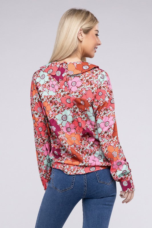 Floral Printed Long Sleeve Collar Neck Shirt - Rosa Apparel