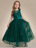 Floral Tulle Applique Princess Flower Girl Dress With Satin Back - Rosa Apparel