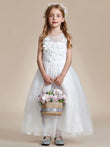 Floral Tulle Applique Princess Flower Girl Dress With Satin Back - Rosa Apparel