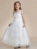 Floral Tulle Applique Princess Flower Girl Dress With Satin Back - Rosa Apparel