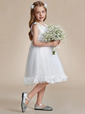 Flower Adorned Sheer Flower Girl Dress with Butterfly Bows - Rosa Apparel