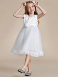 Flower Adorned Sheer Flower Girl Dress with Butterfly Bows - Rosa Apparel