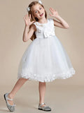 Flower Adorned Sheer Flower Girl Dress with Butterfly Bows - Rosa Apparel