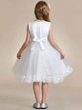 Flower Adorned Sheer Flower Girl Dress with Butterfly Bows - Rosa Apparel