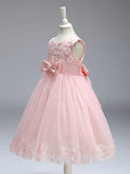 Flower Adorned Sheer Flower Girl Dress with Butterfly Bows - Rosa Apparel