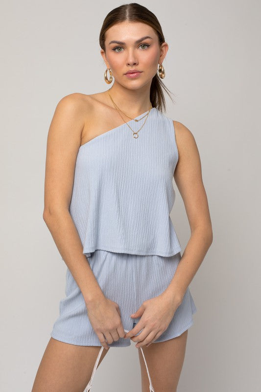 Gilli Casual Sleeveless One Shoulder Layered Top Loose Romper - Rosa Apparel